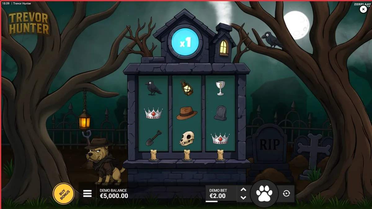 Trevor Hunter slot com tema de cemitério e aventura