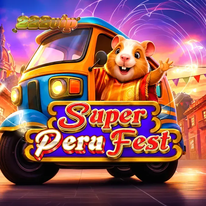 Cenário festivo e colorido do slot Super Peru Fest com elementos culturais peruanos.