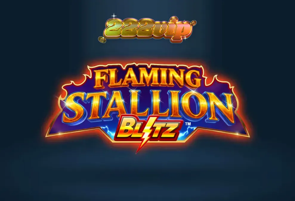 Captura de tela do jogo Flaming Stallion Blitz, mostrando o cavalo flamejante azul em um cenário de deserto ao pôr do sol.